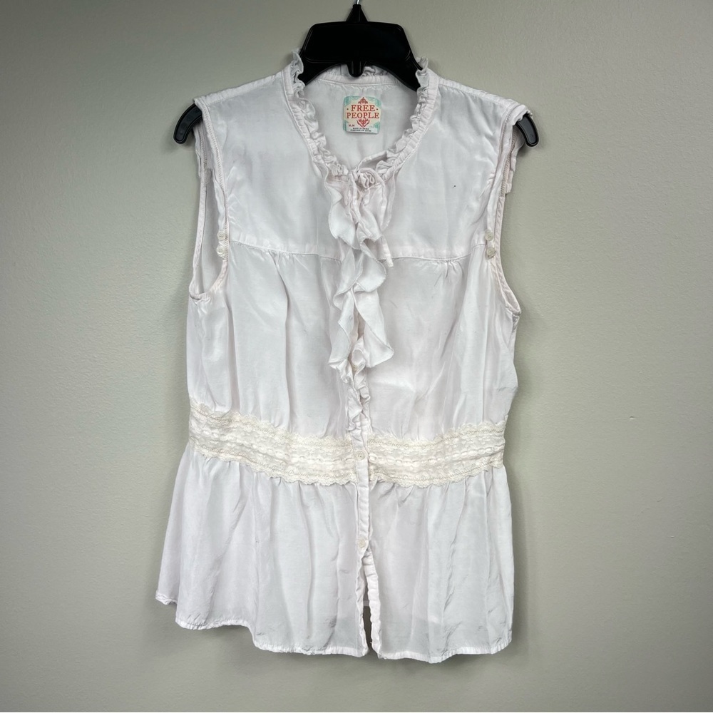 Free People White Sleeveless Button Down Shirt